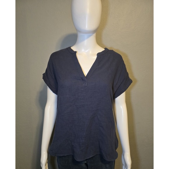 C & C California Tops - NWT C & C California Navy V Neck Woven Henley Coastal Tropical Resort Women Sz S